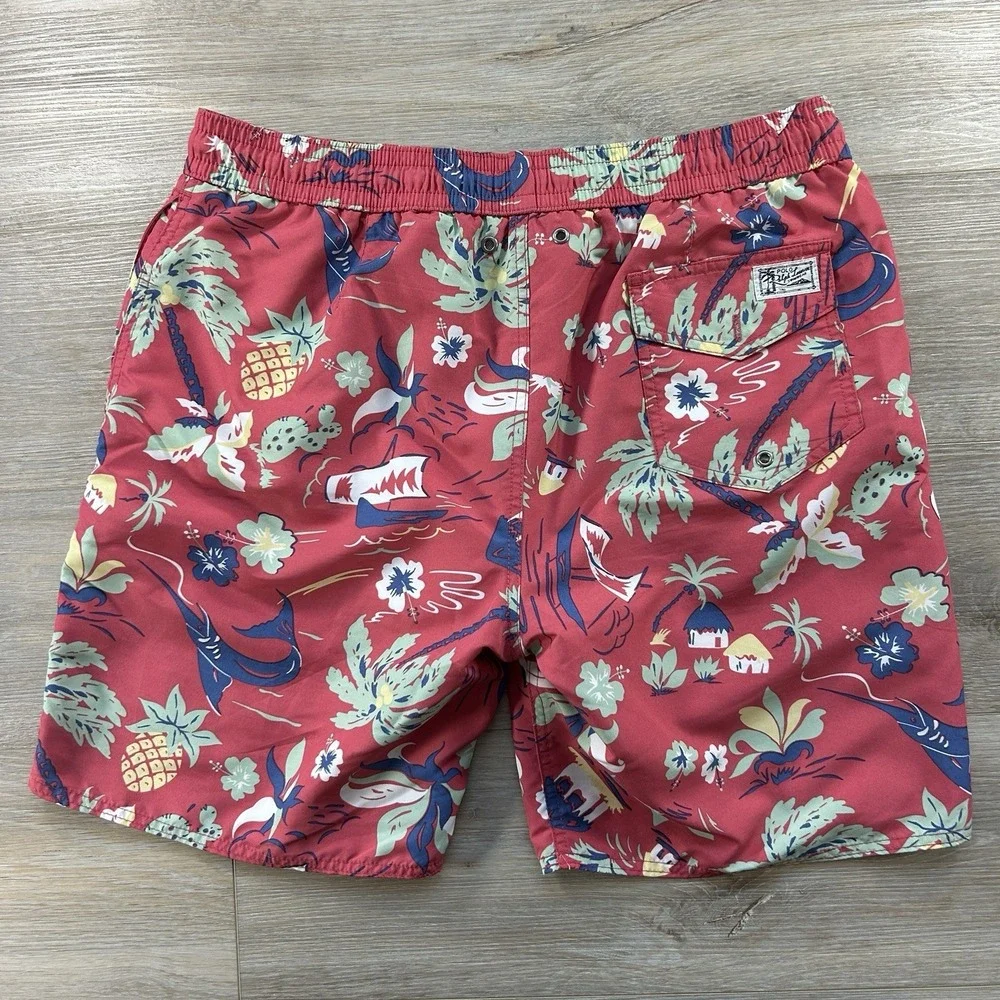 Polo Ralph Lauren Swim Trunks‎ Mens Large Red Floral Tropical Shorts Lined